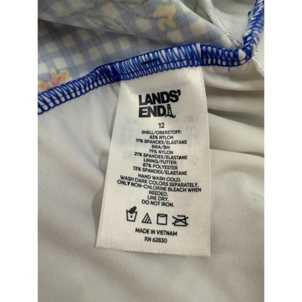 Lands End Tankini Top Womens 12 Bandeau Swimsuit Gingham Botanical Check UPF 50 - Picture 7 of 11